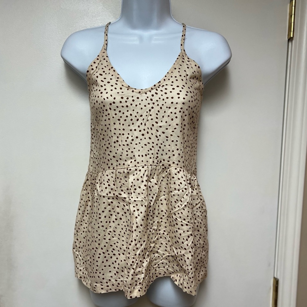 Japna | Flowy Peplum Tie Neck Polka Dot Tank Top